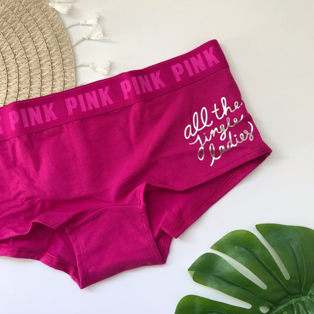 Victoria’s Secret PINK Logo Boyshort Panty Pink Thrill All The Jingle Ladies NEW